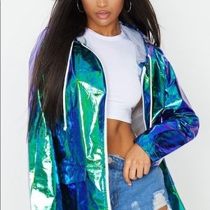 Reserved- Cobie Green Holographic Rain Mac NWT